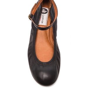 Lanvin black leather ankle strap ballet flats (38)
